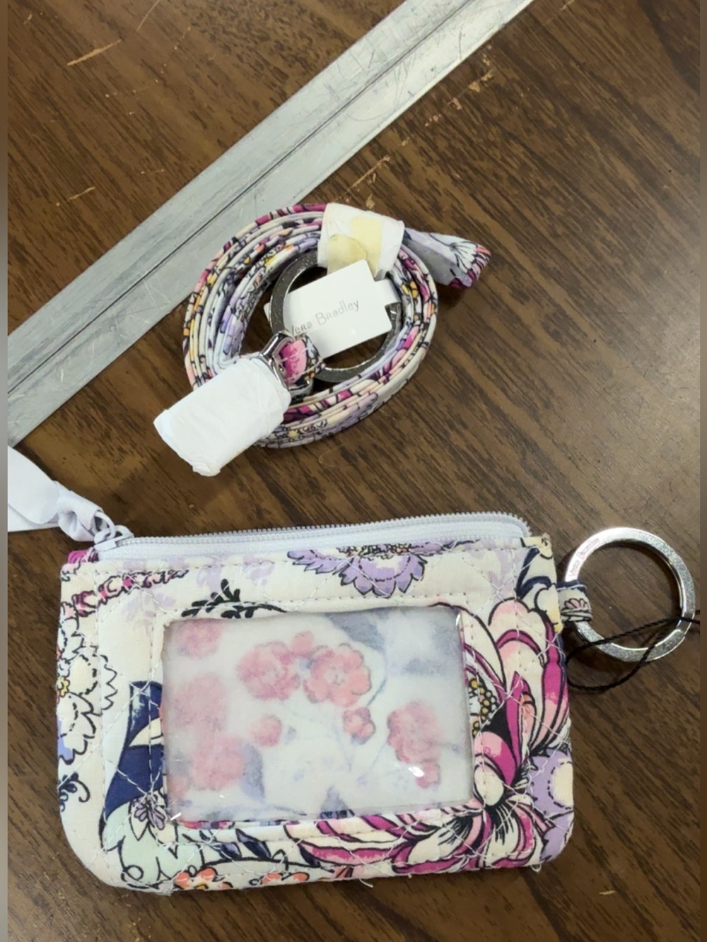 Vera Bradley Lavender Pink Floral ID Wristlet with Strap
